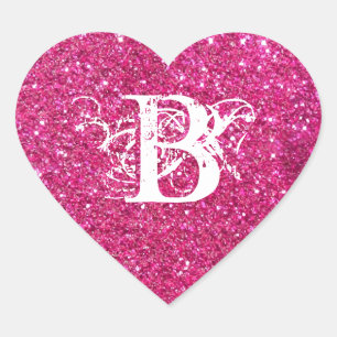 Cool Pink Glitter White Funky Initiaal Monogram Hart Sticker