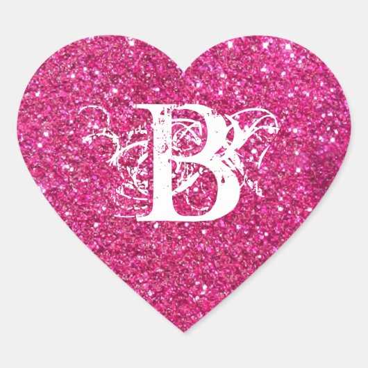 Cool Pink Glitter White Funky Initiaal Monogram Hart Sticker (Voorkant)