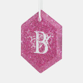 Cool Pink Glitter White Funky Monogram Aangepast Glas Ornament (Voorkant links)