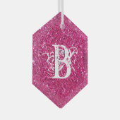 Cool Pink Glitter White Funky Monogram Aangepast Glas Ornament (Voorkant Rechts)