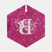 Cool Pink Glitter White Funky Monogram Aangepast Glas Ornament (Achterkant)