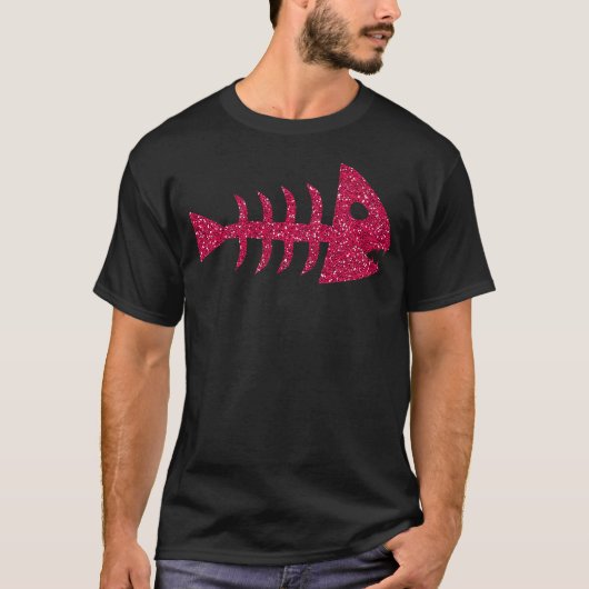Cool Pink Piranha Fish Skeleton T-shirt (Voorkant)