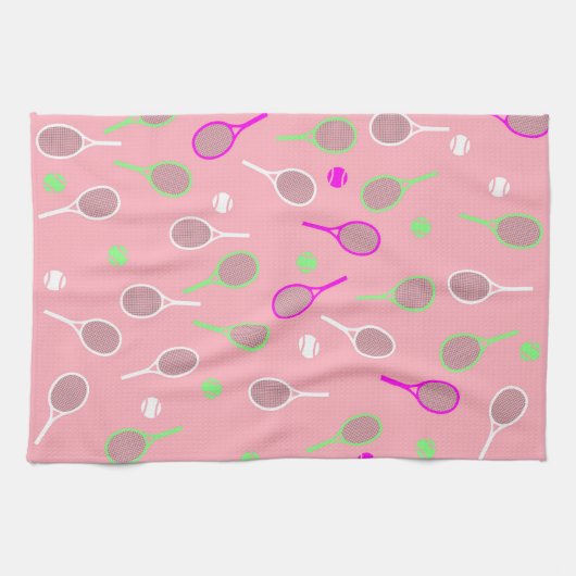 Cool Pink Retro Racquets Pattern Tennis Player Theedoek (Horizontaal)