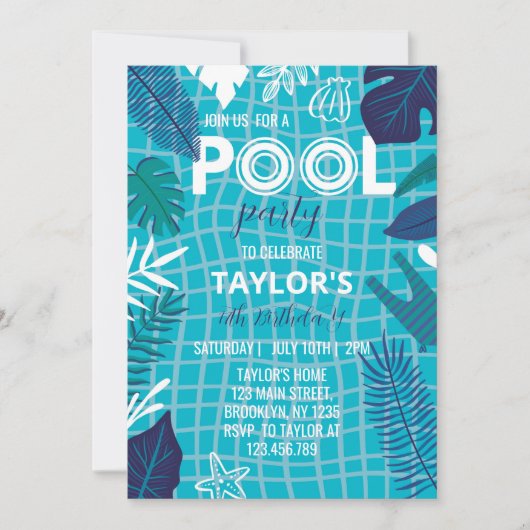 Cool Piscine Tropicale Boy Invitation Anniversaire (Devant)