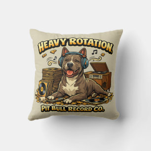 Cool Pitbull Vinyl Platen Retro Sfeer Kussen