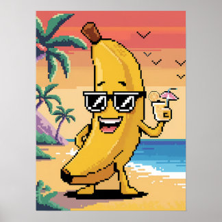 Cool Pixel Banana op vakantie Poster