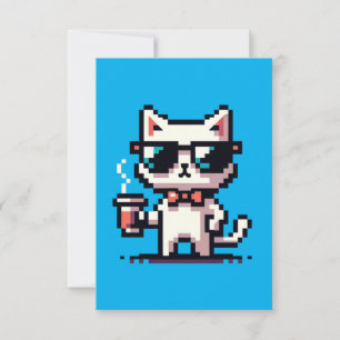 Cool Pixel Cat met Koffie - 8-bits Retro Feline Kaart