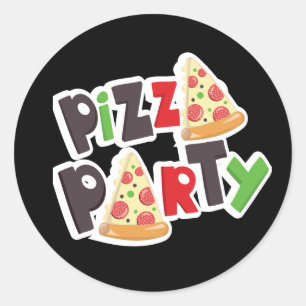 Cool pizza party woordkunst ronde sticker