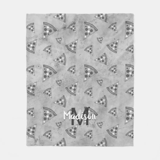 Cool pizza slice  zwart wit monogram fleece deken (Voorkant)