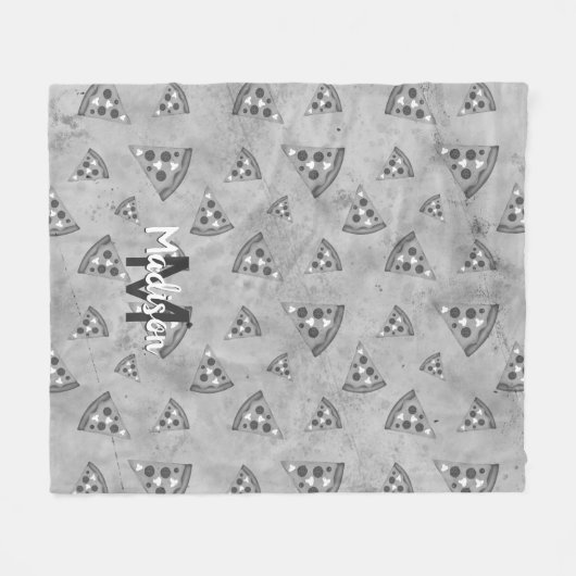 Cool pizza slice  zwart wit monogram fleece deken (Voorkant (Horizontaal))