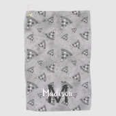 Cool pizza slice  zwart wit monogram golfhanddoek (Voorkant)