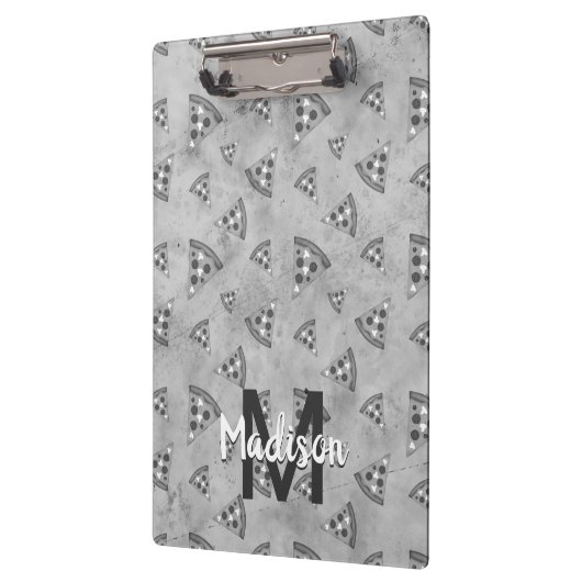 Cool pizza slice  zwart wit monogram klembord (Links)