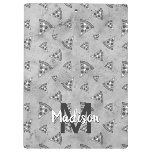 Cool pizza slice  zwart wit monogram klembord (Achterkant)