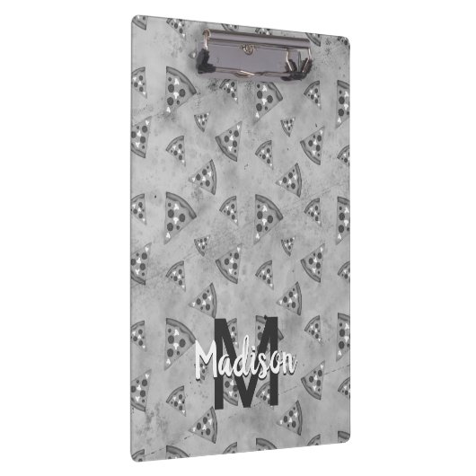 Cool pizza slice zwart wit monogram klembord (Rechts)