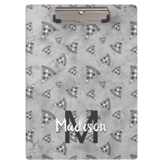 Cool pizza slice  zwart wit monogram klembord (Voorkant)