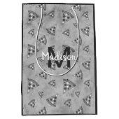 Cool pizza slice  zwart wit monogram medium cadeauzakje (Voorkant)