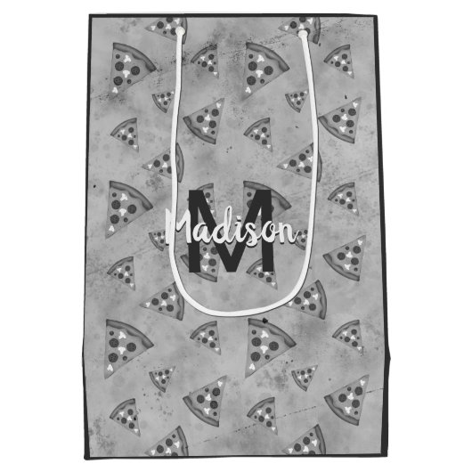 Cool pizza slice  zwart wit monogram medium cadeauzakje (Achterkant)