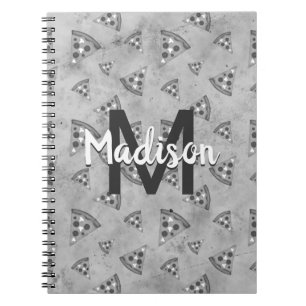 Cool pizza slice  zwart wit monogram notitieboek