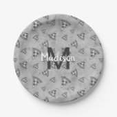 Cool pizza slice  zwart wit monogram papieren bordje (Voorkant)