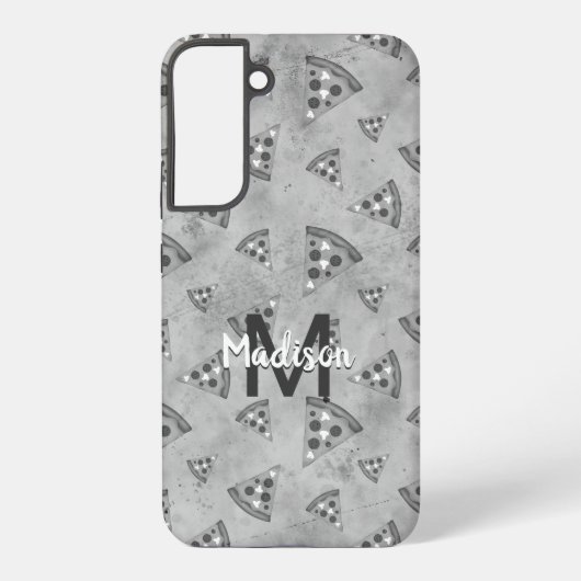 Cool pizza slice  zwart wit monogram samsung galaxy hoesje (Achterkant)