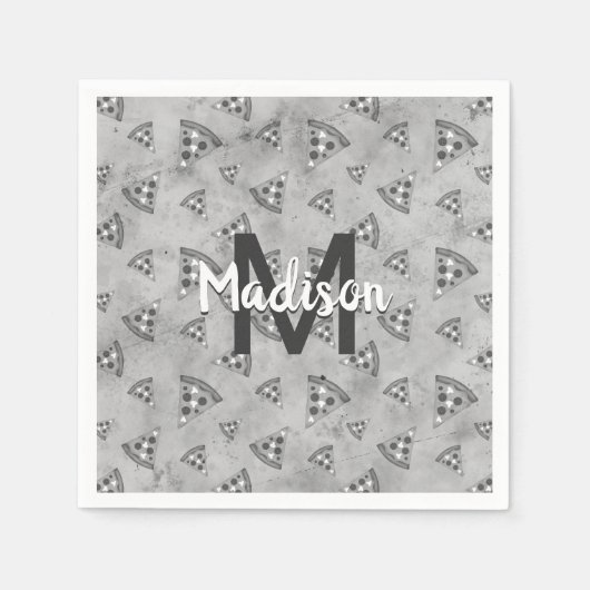 Cool pizza slice zwart wit monogram servet (Voorkant)