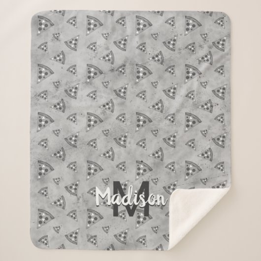 Cool pizza slice  zwart wit monogram sherpa deken (Voorkant)