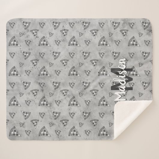 Cool pizza slice  zwart wit monogram sherpa deken (Voorkant (horizontaal))