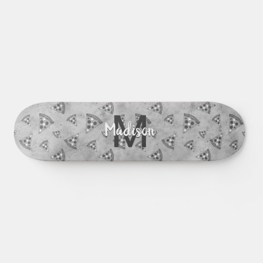 Cool pizza slice  zwart wit monogram skateboard (Horizontaal)