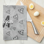 Cool pizza slice  zwart wit monogram theedoek (Quarter Fold)
