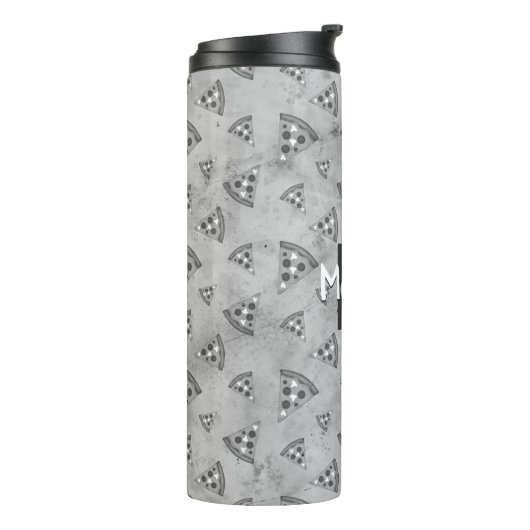 Cool pizza slice  zwart wit monogram thermosbeker (Gedraaid links)