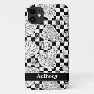 Cool Pizza Slices and Herbs Illustration Checkered iPhone 11 Hoesje