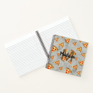Cool pizza snijdt  grijs patroon Monogram Notitieboek