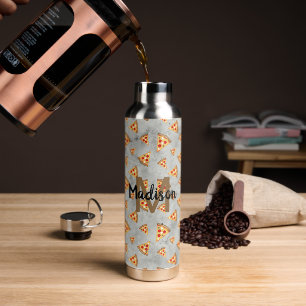 Cool pizza snijdt grijs patroon Monogram Waterfles