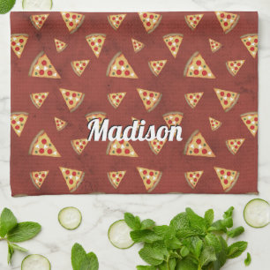 Cool pizza snijdt rood patroon aan Personaliseer Theedoek