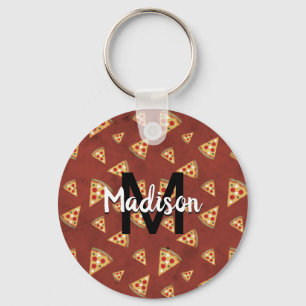 Cool pizza snijdt  rood patroon Monogram Sleutelhanger