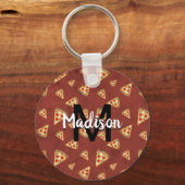 Cool pizza snijdt  rood patroon Monogram Sleutelhanger (Voorkant)