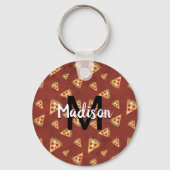 Cool pizza snijdt  rood patroon Monogram Sleutelhanger (Achterkant)