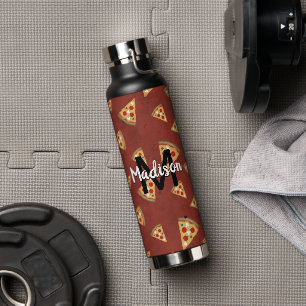 Cool pizza snijdt rood patroon Monogram Waterfles
