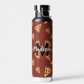 Cool pizza snijdt  rood patroon Monogram Waterfles (Links)