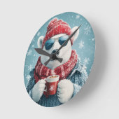 Cool Polar Bear Wall Clock with Hot Cocoa - Fun Wi Ronde Klok (Hoek)