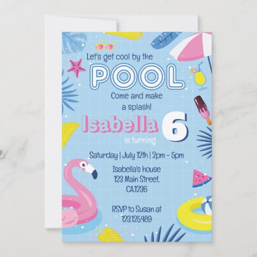 Cool Pool Boy Anniversaire Fête Invitation (Devant)