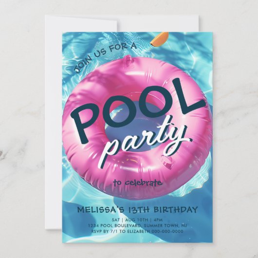 Cool Pool Party Anniversaire Invitation (Devant)