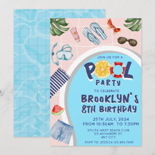 Cool Pool Party Anniversaire Invitation