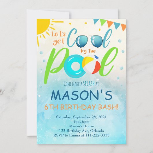 Cool Pool Party Anniversaire Invitation (Devant)