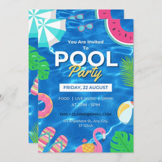 Cool Pool Party | Nage Invitation d'anniversaire (Devant / Derrière)