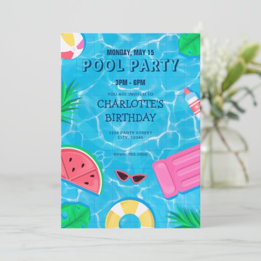 Cool Pool Party | Nage Invitation d'anniversaire (Debout devant)