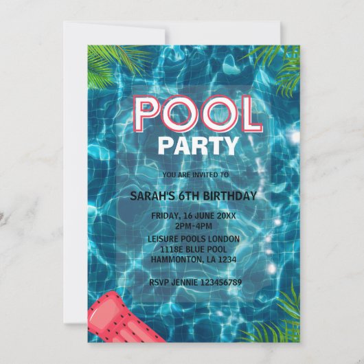 Cool Pool Party | Nage Invitation d'anniversaire (Devant)