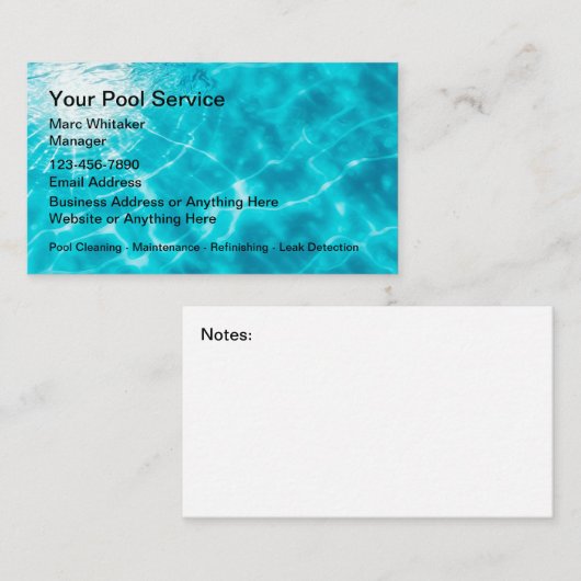 Cool Pool Service Cartes de visite NOUVEAU (Devant / Derrière)