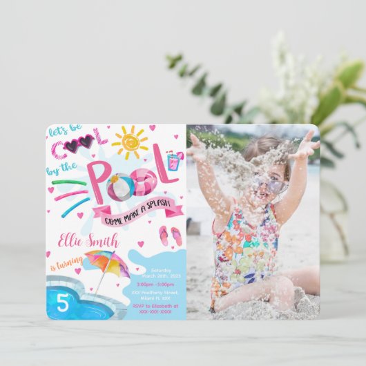 Cool Pool Verjaardag Foto uitnodiging (Staand voorkant)
