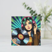 Cool Pop Art Comic Style Meisje met Vinyl Album (Staand voorkant)